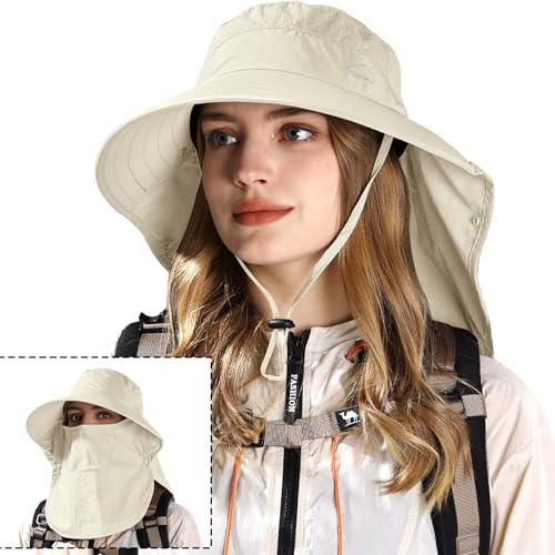 Image of Rosoz Sun Hat for Men Women with Neck Flap,Wide Brim UPF50+ Fishing Hat with Detachable Face Cover Outdoor Sun Protection Hat