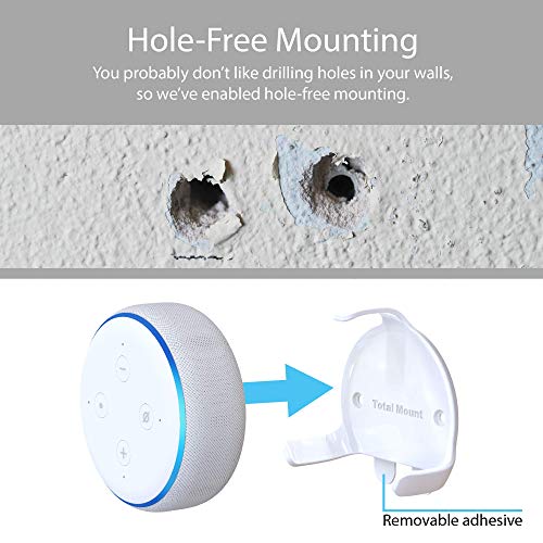 TotalMount Echo Dot (3rd Gen) Hole-Free Wall Mount (White) - Eliminates Need to Drill Holes in Your Wall - Thumbnail 3