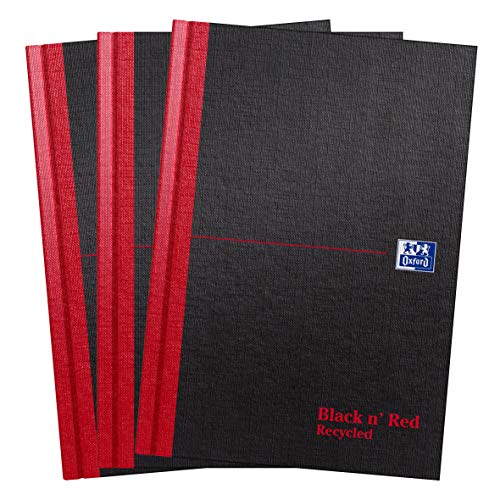 Oxford Black n' Red, A5 Notebook Hardcover, gerecycled, Casebound, gevoerd, Pack 3