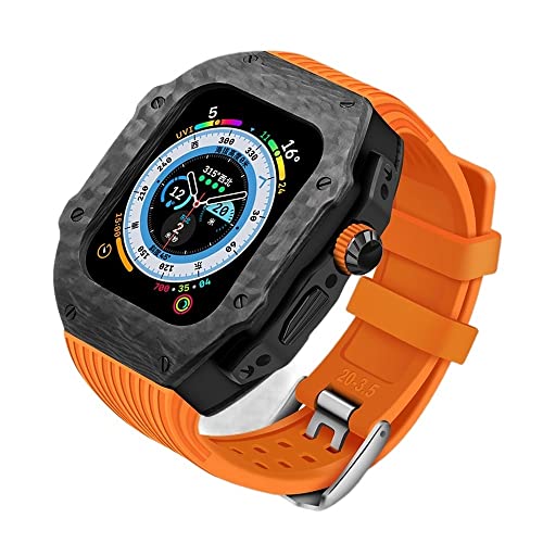 Coque en fibre de carbone pour iWatch 8 7 6 5 bracelet caoutchouc fluorine 45 mm 44 mm