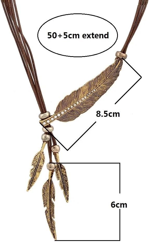 Miniatura 4 de Collar con colgante de plumas y hojas de estilo bohemio, accesorios de moda para mujer