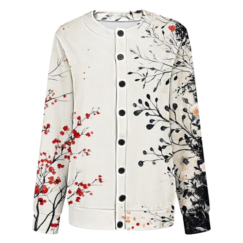 Women's Fall Cute Floral Print Open Front Cardigan Sweater Fall Winter Casual Loose Button Down Long Sleeve Coat2