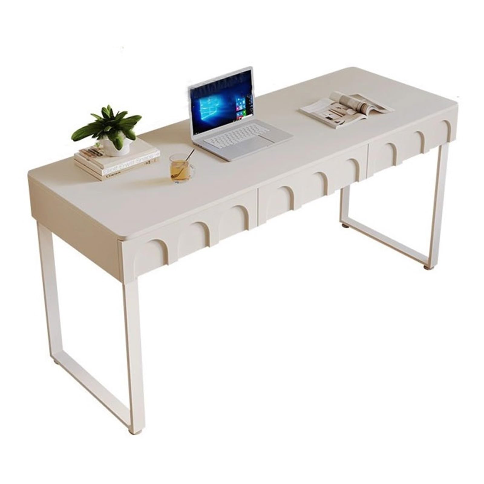 Acrittura Scrivania bianca con cassetti, trucco moderno, tavolo for laptop(XXL)