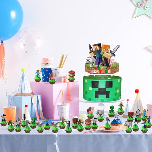 55 Stück Video spiel thema geburtstag kuchendeko, Enthält Muffin förmchen, Cupcake Toppers, Muffin form papier, Geeignet für Jungen- und Mädchengeburtstagsfeiern