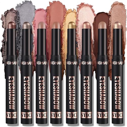 8 PCS Cream Eyeshadow Stick Set for Women, Eye Shadow Pallets for Older Women Skin, Eyeshadow Palette, Matte Earth & Metallic Shades Waterproof, Long-Lasting Wear Everyday & Special Occasions