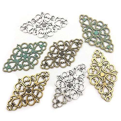 40pcs Craft Supplies Mixed Flower Scroll Links Lozenge Rhombus Wrap Connectors Charms Pendants for Crafting, Jewelry Findings Making Accessory for DIY Necklace Bracelet (M058)