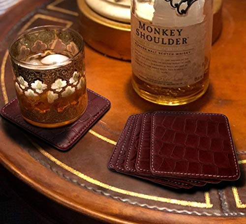 Image of Genuine Leather Square Shaped Coasters Set of 6| Heat-Resistant, Durable & Non-Slip Coasters for Home & Office I Perfect for Any Beverage (Color - Wine)