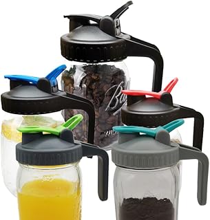 Mason Jar Lids with Handle and Gasket, Wide Mouth, Anti-Slip, for Cold Brew Coffee and Iced Tea, Set of 5 (Jars Not Included)
