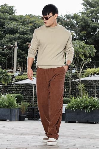 Image of SWADESI STUFF Men's Corduroy Trousers | Mid-Rise Relaxed Fit | Cotton Blend Joggers with Flexi Waistband