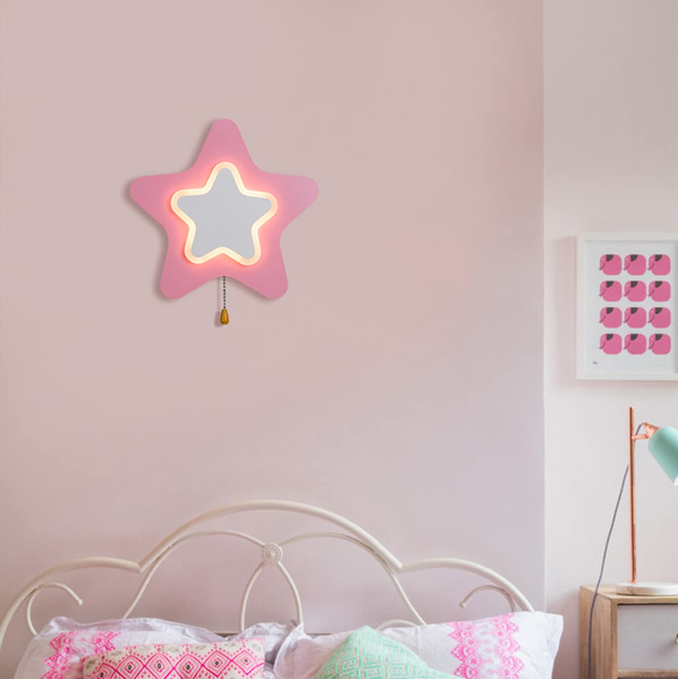 14W LED kinkiet do pokoju dziecięcego gwiazda, kinkiet w stylu kreskówki z wyłącznikiem, ściemniana lampka nocna dla dzieci, projekt ochrony oczu lampka nocna, akrylowy abażur,Pink