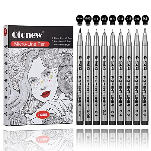 Precision Micro-Line Pens,Black Micro-Pen Fineliner Ink Pens，Waterproof Archival Ink， Pens For Writing, Drawing,Sketching, Anime,Artist Illustration, Journaling, 9 Pieces #TOP9