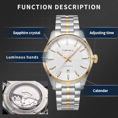 Image of TOPHILL Men Watches Automatic Mechanical Watches - Dive, GMT, Chronograph & Dress Styles | 316L Stainless Steel, Sapphire Crystal, Ceramic Bezel | 5ATM-300M Waterproof with Super Luminous | Classic Business & Sport Casual