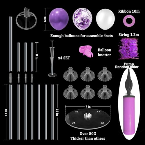 Image of ZJDHPTY 4Set Purple Balloon Stand Table Centerpieces Party Decor | Birthday Decorations Graduation Retirement Bridal Shower Wedding Anniversary Halloween New Years Eve Party Supplies