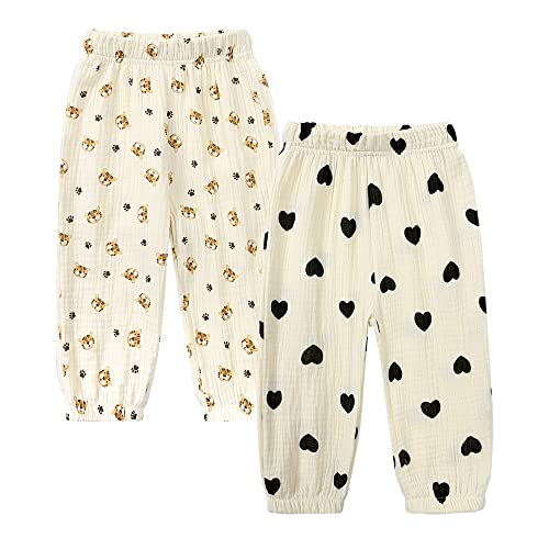 Kids Tales 2 Pack Boys Girls Cotton Linen Pants Child Graphic Printed Trousers Big Kids Elastic Waist Long Pants Bloomers