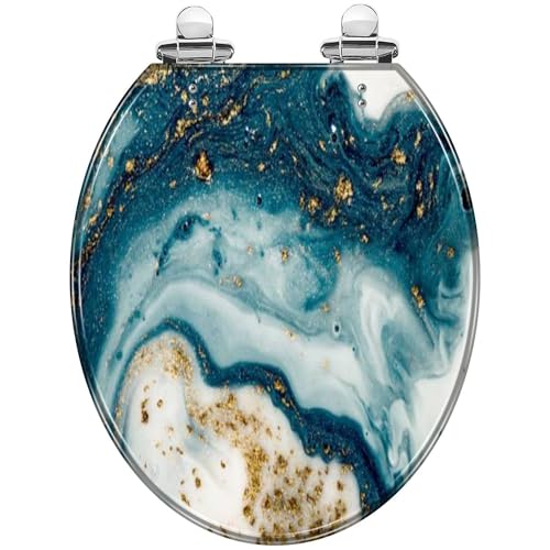Round Toilet Seat Ancient oriental Natural luxury swirls marble agate Resin Toilet Seat with Quietly Close Quick Release Hinges Decorative Toilet Seat with Cover Easy to Clean and Install