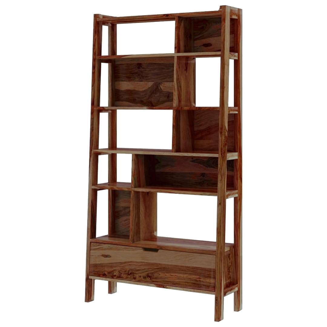 VeLivings Solid Sheesham Wood Open Book Shelf With Drawer Storage Bookshelf for Home Library