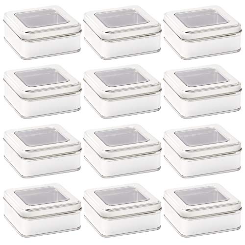 Bright Creations Metal Candle Tins with Lids, Square Containers for DIY (3.5 x 3.5 in, 12 Pack)