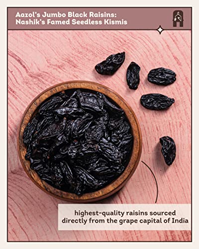 Image of AAZOL Premium Jumbo Fresh Black Raisins: Nashik'S Famed Seedless Kismis -250 Gram|Kali Kishmish|Kali Draksh|Iron-Rich|Good For Skin And Digestion