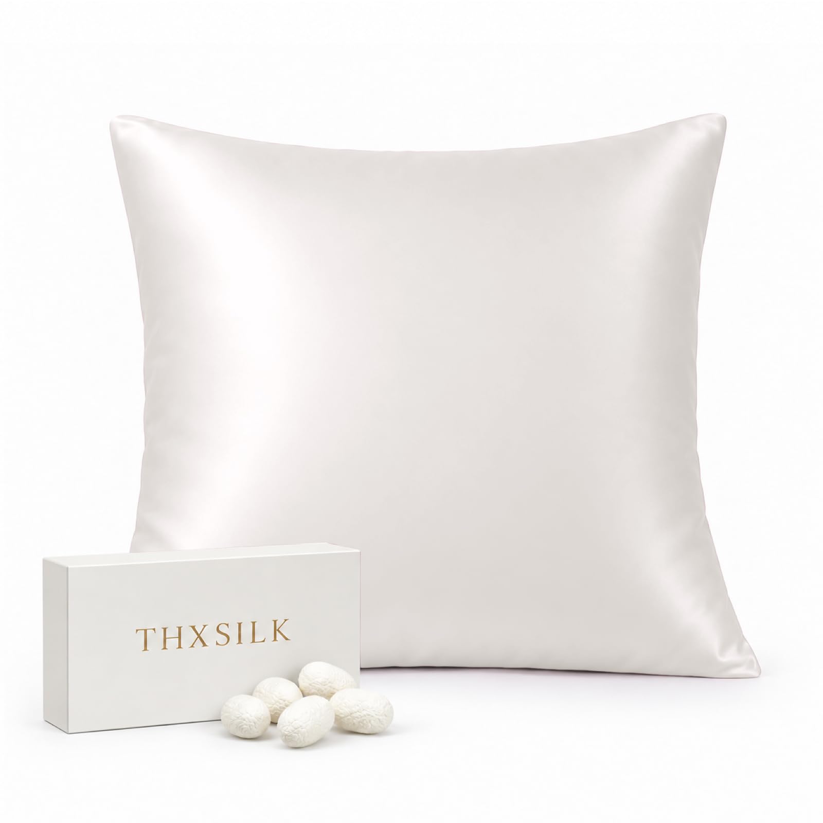 THXSILK 22 Momme Seide Kissenbezug - 100% Seide Kopfkissenbezug Sofakissenbezug Kinderwagen - Anti milben Reißverschluss Seidenkissenbezug - Weiß 80 x 80 cm