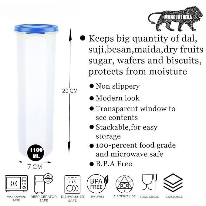 Image of SIMPARTE Smart Slim Storage Air-Tight & Leak Resistant Plastic Round Modular Container For Juice, Snack, Cookie, Wafer, Chia Seed Stackable, BPA Free, Refrigerator Safe, Set of 1(1100ML, Light Blue)