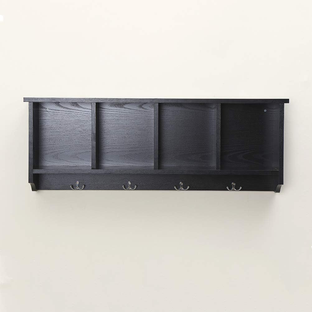 Prоmо Dіѕсоunt Uр Tо 70% оƒƒ Entryway Hanging Shelf with 4 Hooks Wall Mounted Cabinets Shelf Storage Cubby Coat Rack Organizer, Black