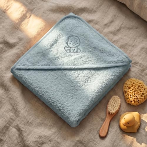Image of Hooded Baby Towels for Boys (0-1.5 Years) | 70x70 cm | Soft Terry Cotton Wrap | Blue Hooded Towels for Newborn & Infant Bath, Pool, Beach Gift