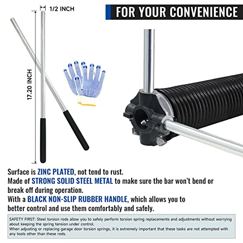Pair of 2" Garage Door Torsion Springs Set with Non-Slip Winding Bars & Gloves, High Precision Electrophoresis Oil-Free Black Coated for Replacement, MIN 16,000 Cycles (0.207x 2" x 20'')