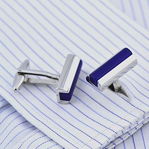 Mancuernillas clásicas largas azules plateadas para hombre miniatura 2