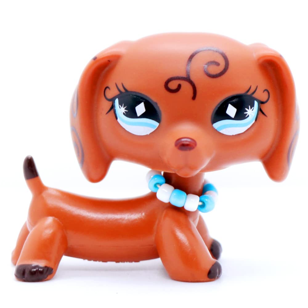 lps Dachshund 640, lps Dachshund Dog Brown Body Blue Diamond Eeys with Accessories Necklace Collectable lps Toy Kids Gift