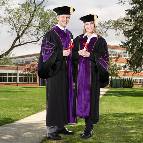 Image of Unisex Doctoral Graduation Gown with Gold Piping | Academic doctoral Cap and Gown for Graduation Ceremony