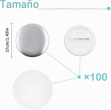 100pcs 37mm Round Pin Button Round Trays with Safety Lock Button Parts Included Metal Case Back Cover and Transparent Film DIY