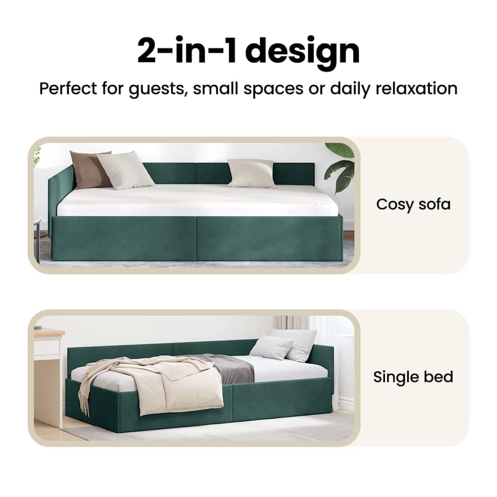 vidaXL Rama łóżka narożnego Ciemna zieleń 80 cm x 200 cm Aksamit