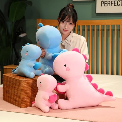 SQEQE Dinosaur Stuffed Animal, Loving Soft Dino Plush Toys with Holding Heart for Valentine Day, Sweet Romantic Anniversary Birthday Gift for Her Girls Boys Girlfriend Pink 30CM