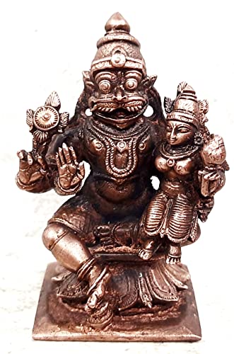 Image of Copper Idols - by Searchers Paradise ,7.2 cm , Copper Handmade Lakshmi Narasimhar 276grams , Patina Antique Finish, Pack of 1 Piece