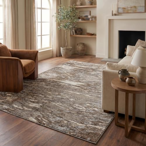 Image of RUG BRANCH Sakarya 8' x 11' (7'10 inch X 10'10 inch) Modern Wave Indoor Area Rug, Abstract, Brown Grey - Living Room, Bedroom, Dining Room, and Kitchen