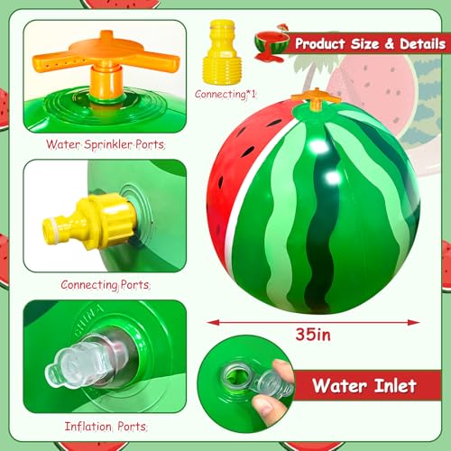 iGeeKid Inflatable Sprinkler for Kids, 35” Giant Watermelon Spray Water Ball Spary from 4 Sides Water Sprinkler for Kids Toddlers Summer Outdoor Water Toys for Yard Garden Water Party