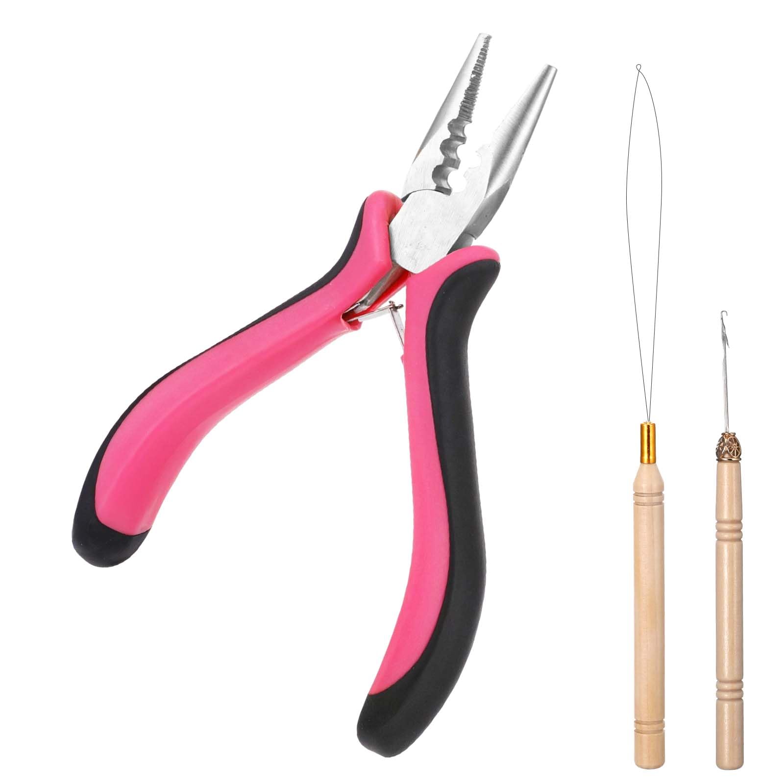 ElevateTech Hair Extension Tools Kit, 3 Pcs Microlinks Beads Tools Pliers Loop Needle Pulling Hook Tool 3-Hole Micro Links Hair Extensions Kit for Micro and Nano Ring Hairs Extensions or Removal
