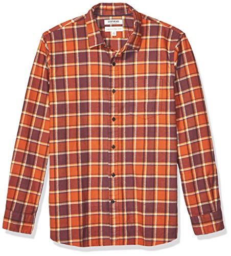 Amazon Brand - Goodthreads Men's Standard-Fit Long-Sleeve Brushed Flannel Shirt, Burgundy Orange Windowpane Plaid XLarge
