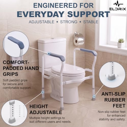 Image of Eldrix Senior Citizen Bathroom Support Frame | Toilet Support for Elderly People with Adjustable Height | Walker for Old People (White)