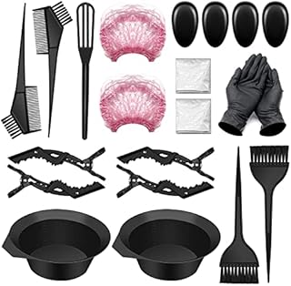 HHLJ 21 PCS Hair Coloring Dyeing Kit, Include Hair Tinting Bowl/Dye Brush/Mixing Spoon/Shower Cap/Ear Cover/Gloves Hair Dye Tools for Hair Coloring Bleaching DIY Salon & Home(21PCS, Black)