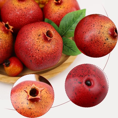 Meiwlong 6PCS Fake Pomegranates Artificial Pomegranate Fruit Bowl Fillers for Home Decor,Lifelike Faux Fake Fruit,Kitchen Table Centerpiece Decor, Wedding Party & Indoor Photography Props