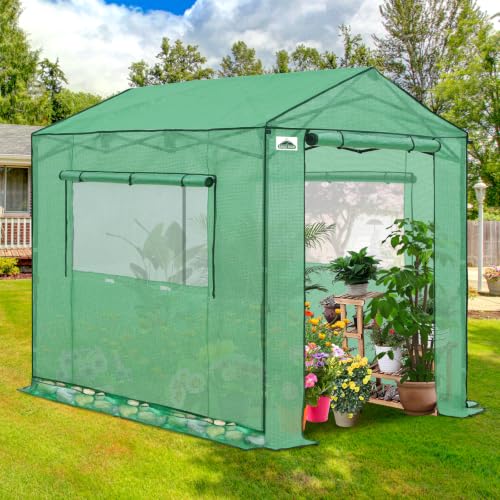 Image of EAGLE PEAK 8x6 Pop Up Walk in Greenhouse, Easy Setup, Gable Roof, Green