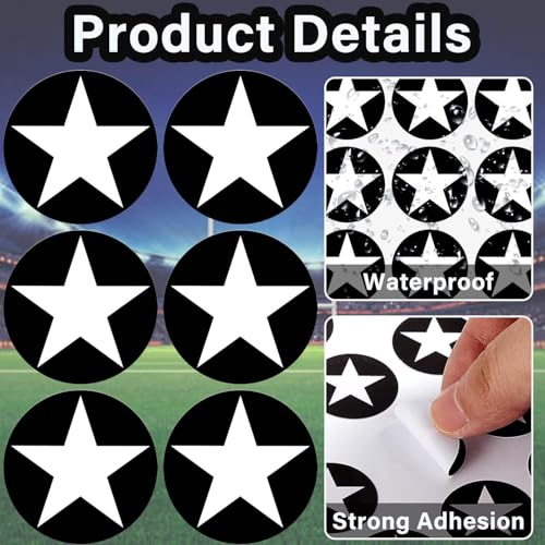 Star Helmet Stickers Football Baseball Helmet Stickers 1-1/8 Inch Sports Helmet Stickers and Decals Self Adhesive Hockey Stickers (250 Pieces,10 Sheets)
