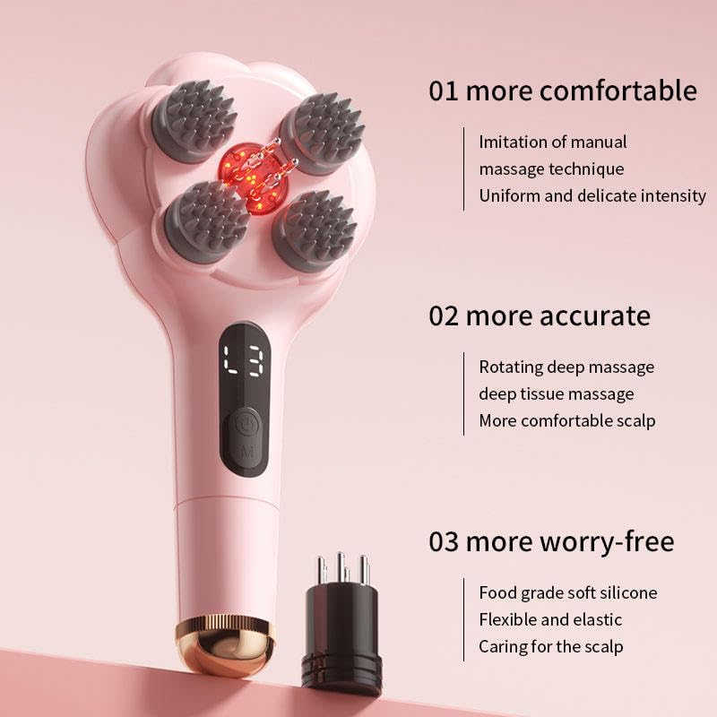 Image of SEAHELTON 2026 Uprgraded Handheld Electric Scalp Head Massager Red Light Heating with Companion Pain Relief & Relaxing Features