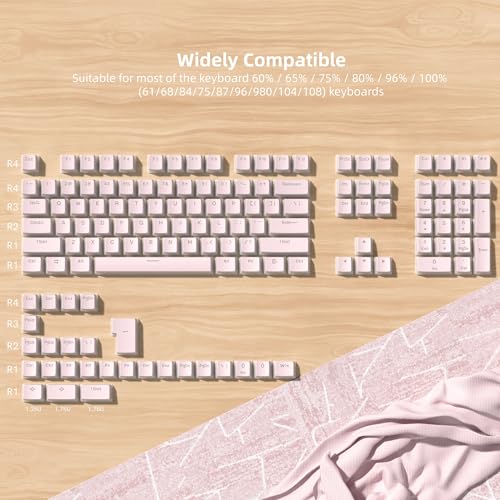 Image of Womier Double Shot PBT keycaps, Shine Through Pink Keyboard Key caps | OEM Profile Pudding Custom keycaps 75 Percent 130-key Set for 60% 65% 75% 100% Cherry Gateron MX Mechanical Keyboard-Pink