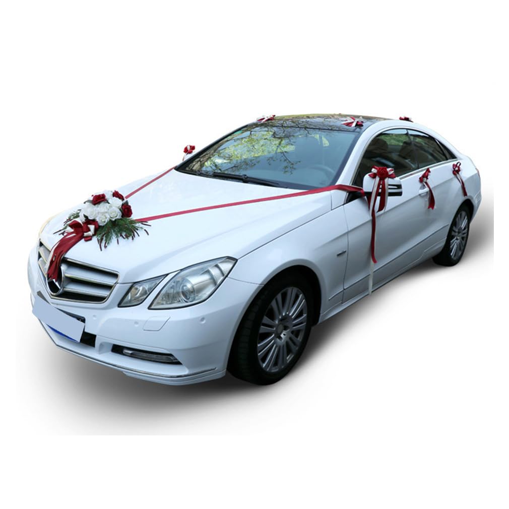 Autoschmuck Hochzeit Set Blume Hochzeitsdeko Autoschleifen Auto Blumenschmuck Hochzeitsschmuck mit Saugnäpfen Autodekoration Auto Schmuck Dekoration für Hochzeit Zeremonie Set 3#