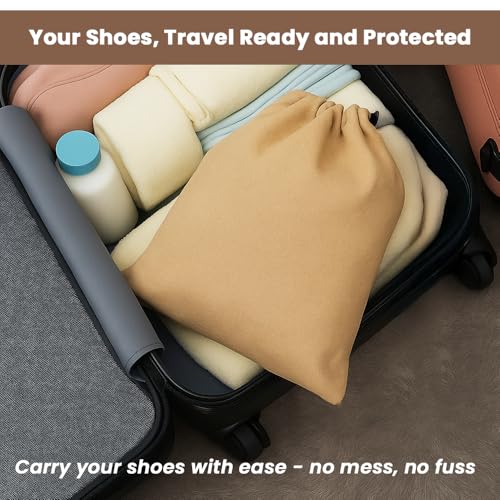 Image of LFH Cotton Rich Shoe Storage Bags with Drawstring, Dustproof Breathable Reusable Organizer, Perfect For Travel, Dorm, Hotel, College, Gym, Easy to Carry, Machine Washable 12 inchx17 inch (Pack of 2) - Beige