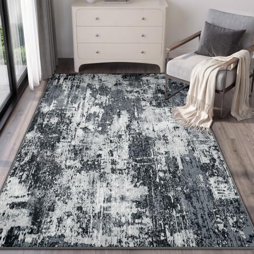 INOVADAY Abstrakt Waschbarer Teppich 90x150 cm Schwarz/Grau/Weiß/Blau – Ansicht 1
