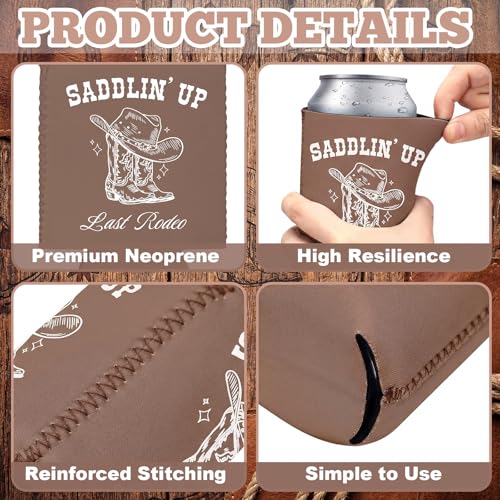 Image of SiliFine 12 Pcs Last Rodeo Western Cowgirl Country Bachelorette Party Can Sleeves Bulk Coquette Western Cowgirl Bachelorette Party Decoration Brown Boots Can Sleeves for Bridal Shower Gifts