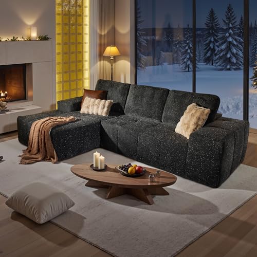 Image of 114 inch Glitter Cloud Sectional Couch with L-Shape Chaise, Modern Boneless Couches for Living Room, Fluffy Tufted Deep Seat Modular Sofa in a Box No Assembly